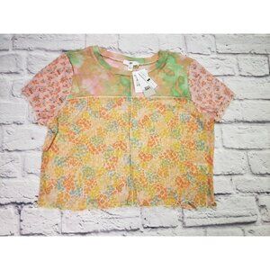 Nordstrom BP Womens Size XL Pink Multicolor Patchwork Sheer Cropped Top